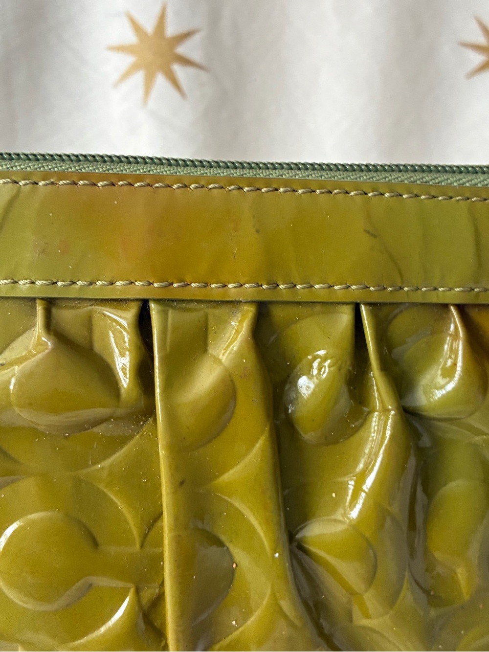 Coach Embossed Logo Patent Leather Wristlet Olive Green - Picture 13 of 14